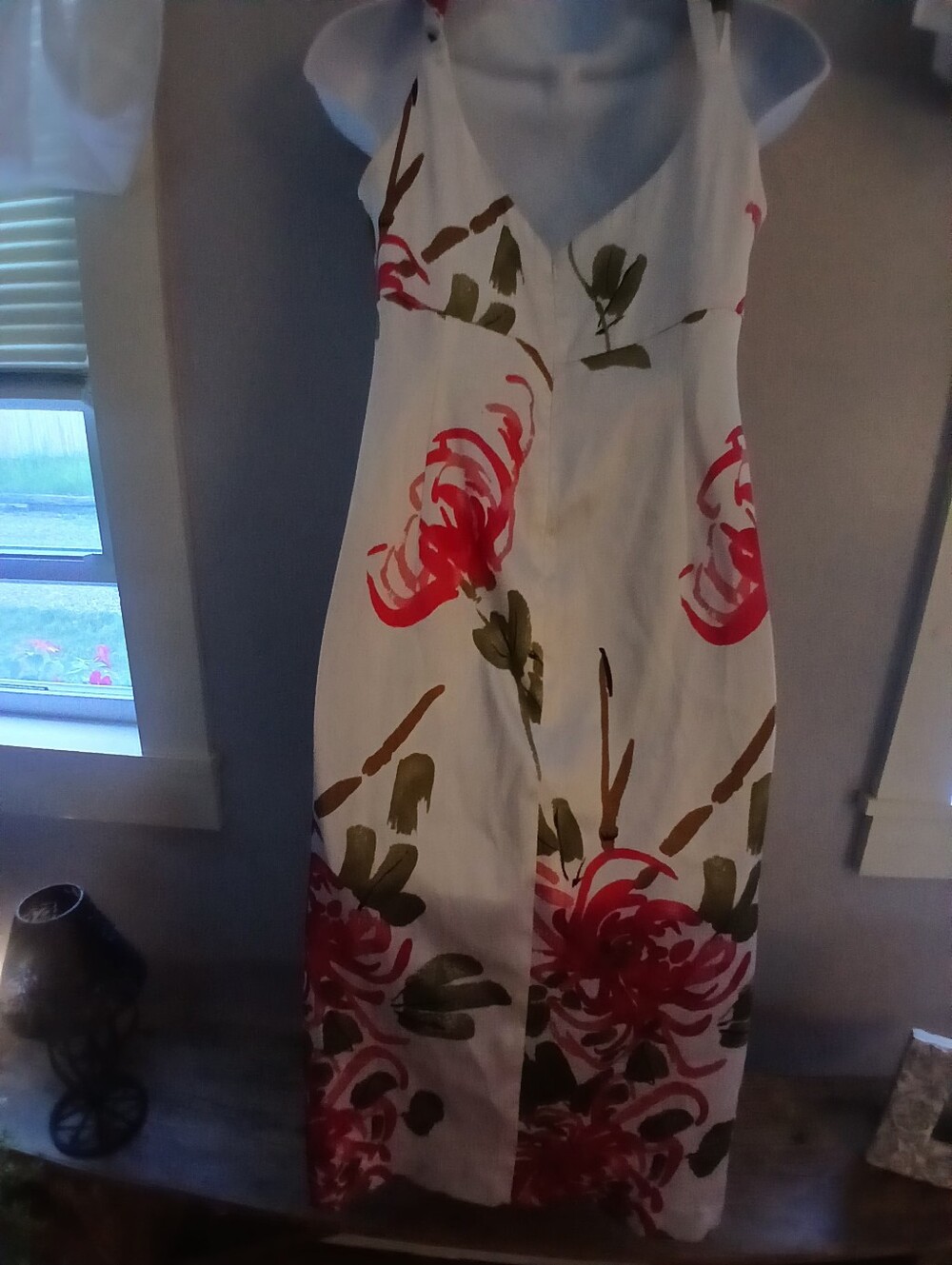 Maggy London White Pink Floral Midi Dress Back ZIip Sz 6 - Picture 4 of 9
